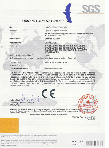 CHINA Dynamic Corporation Limited zertifizierungen